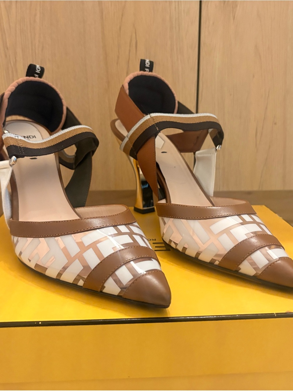 Fendi Brown and White Women’s Pointed Toe Heels